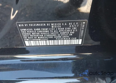 2017 Volkswagen Golf Sportwagen Tsi S/Tsi Se/Tsi Sel из США, поврежденный, VIN 3VWC17AU0HM532052